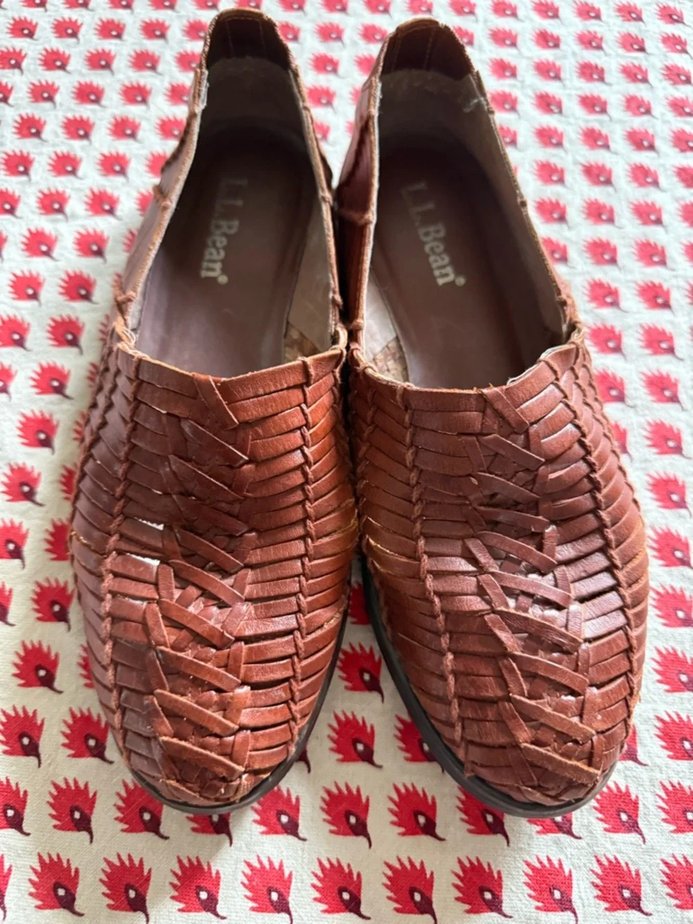 L.L. Bean Woven Leather Slip-On Flats in Cognac Brown